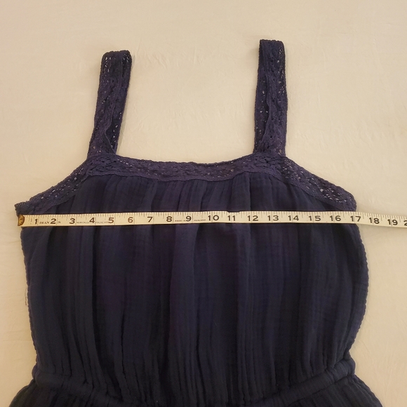 MICHAEL STARS Jodi Navy Blue Gauzy Cotton Cinch Waist Crochet Detail Jumpsuit L - Picture 9 of 12